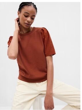 GAP Rust Eyelet Puff Sleeve Short Sleeve Top